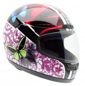 casco de moto aerografiado con motivos mariposas