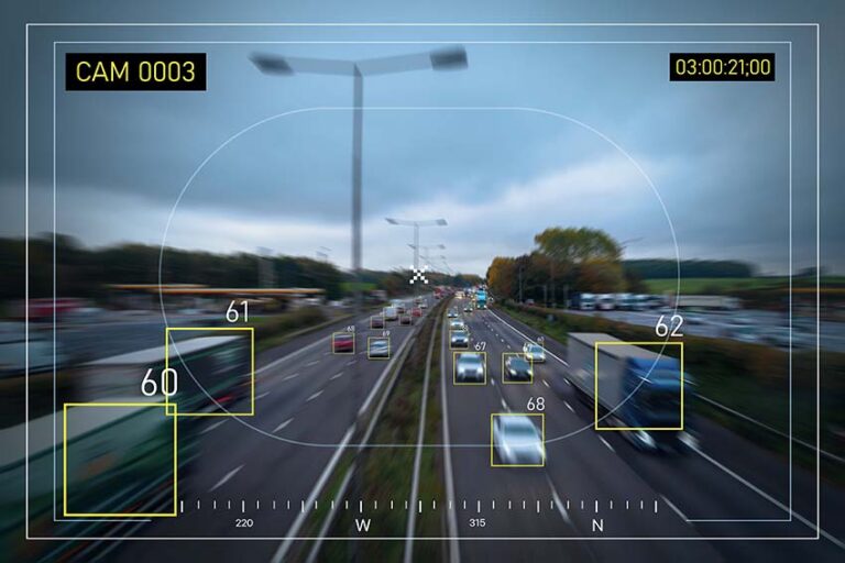 imagen de las cámaras de un radar de tramo identificando la velocidad a la que circulan los vehículos de una carretera