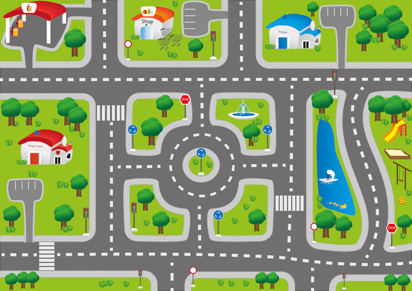 ilustración de las calles de una ciudad con sus señales de tráfico